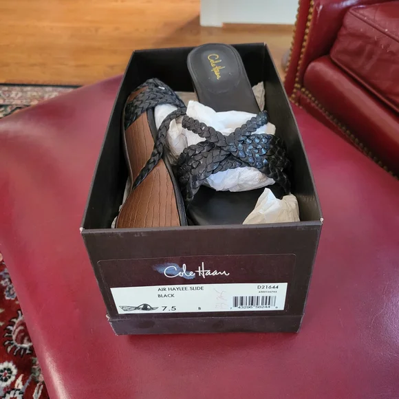 Cole Haan Black Braided Wedge Sandals - Picture 6 of 6